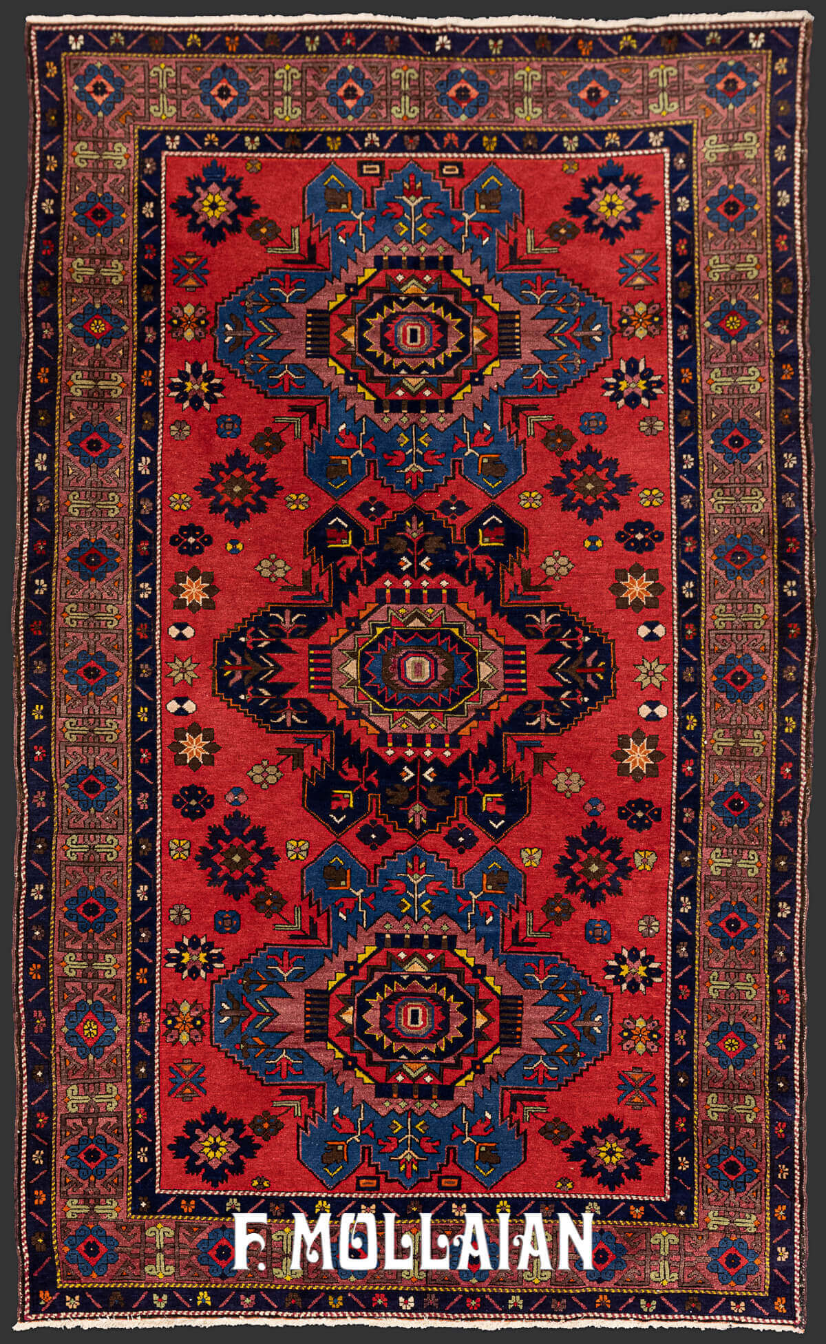 Antique Caucasian Lezghi Bold Design Hand-Knotted Rug n°:89205508